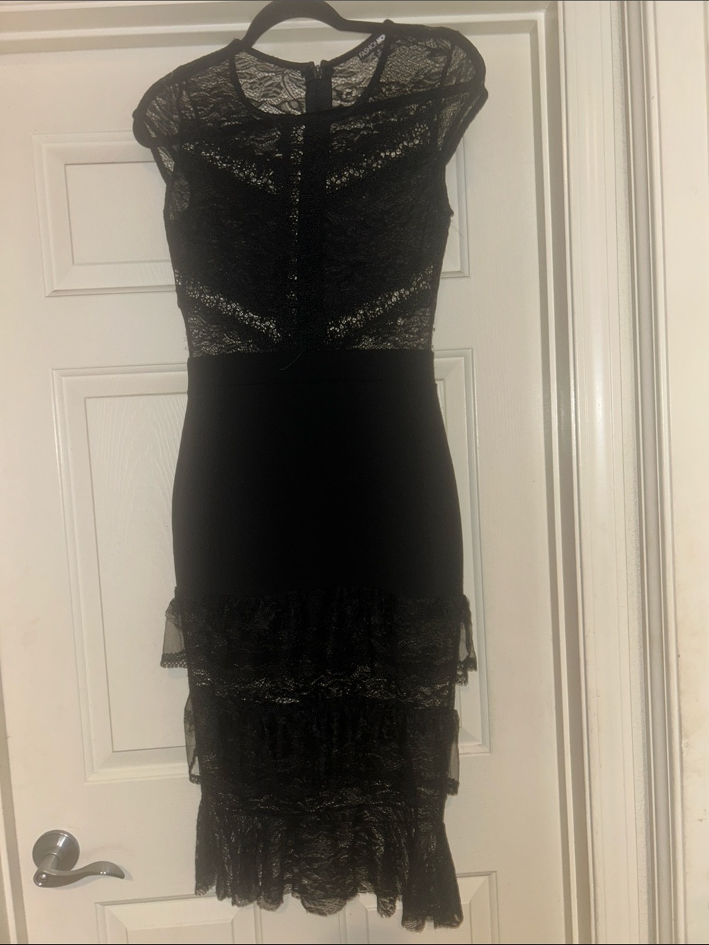 Fashion Nova Black Lace Midi Dress with Ruffled Tiered Skirt